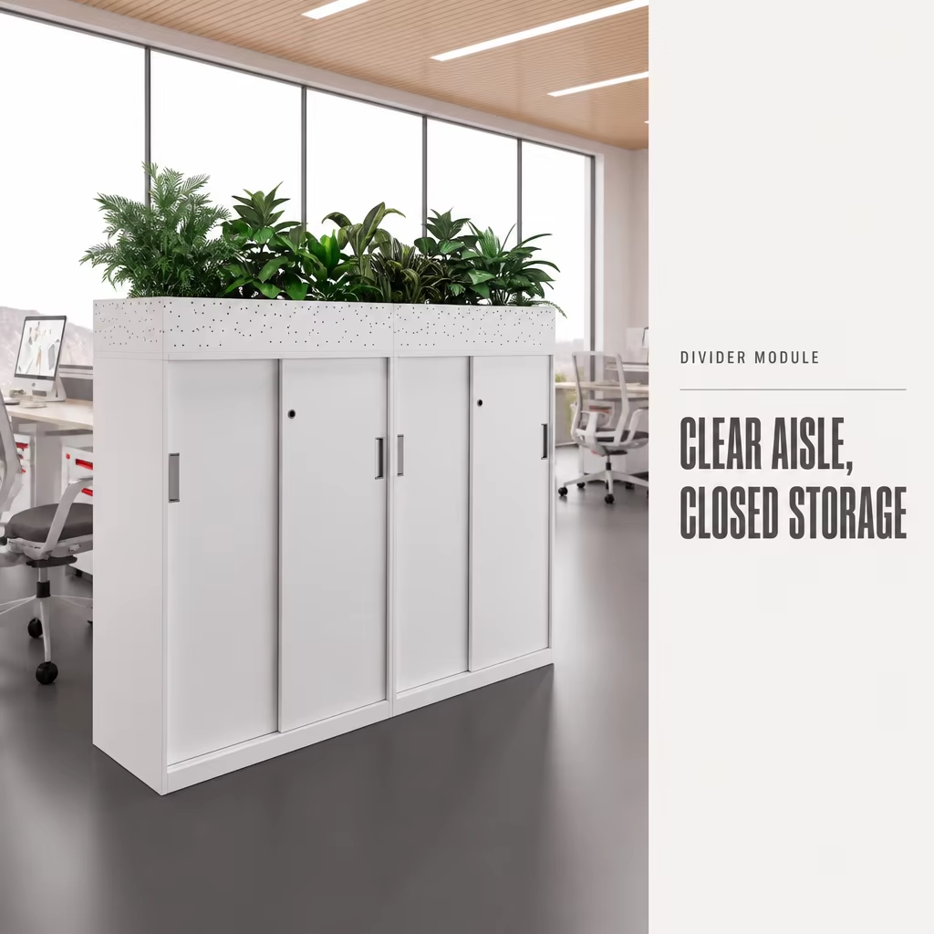 Sliding Door Metal Storage Cabinet with Planter Top