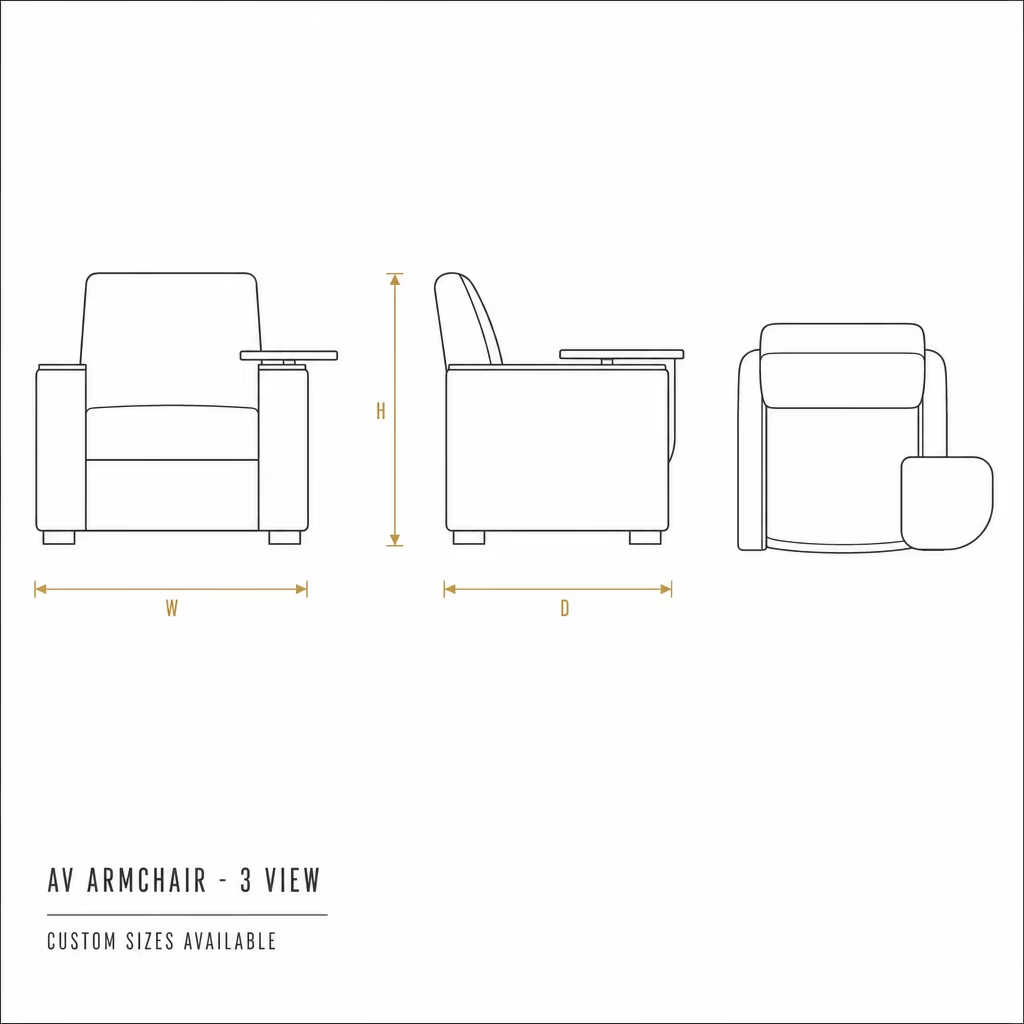 Audio-Visual Room Seating with Wide Arms and Attached Side Tables