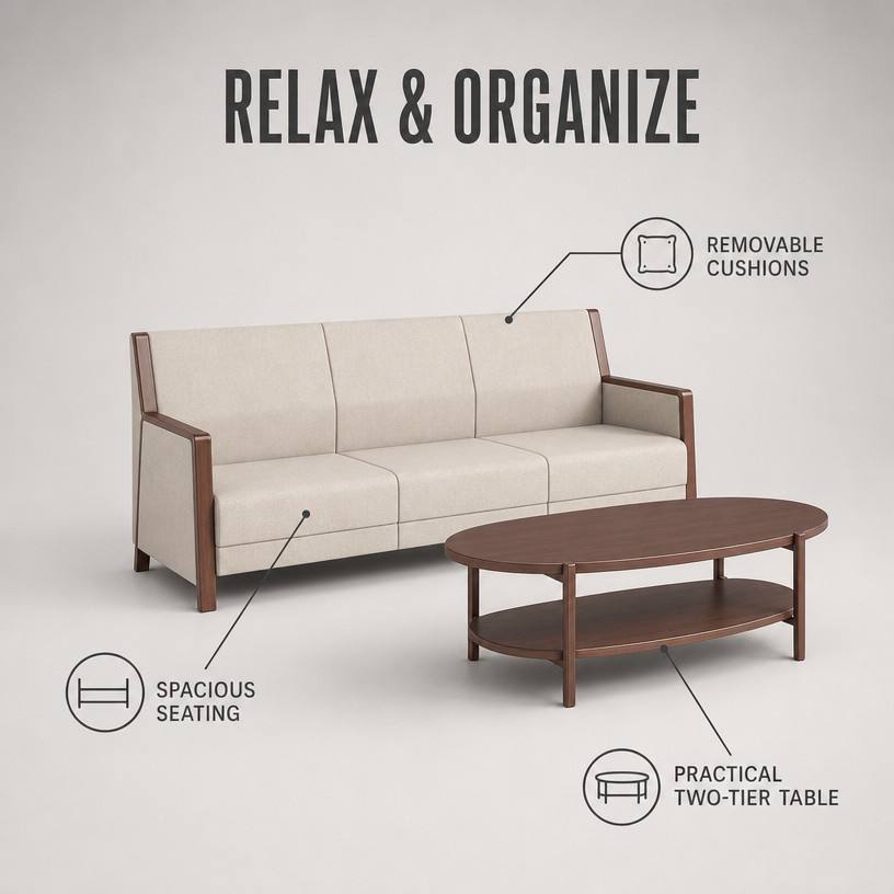 Cream Fabric Hospital Waiting Room Lounge Sofa Set for Senior Living Healthcare Reception