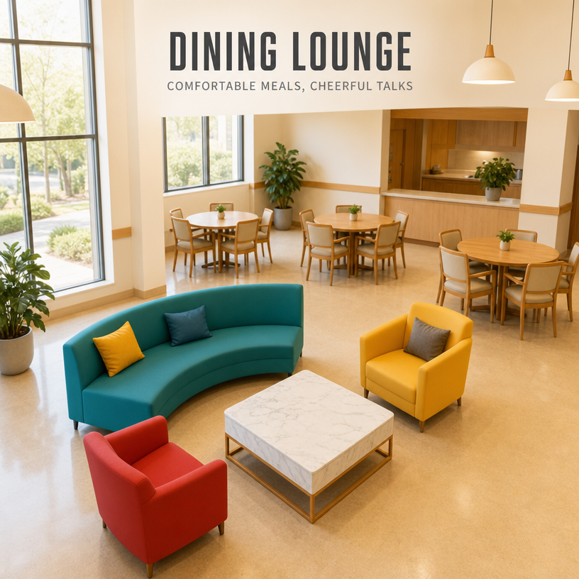Curved Modular Healthcare Sofa Set for Eldercare Lounge and Reception Spaces