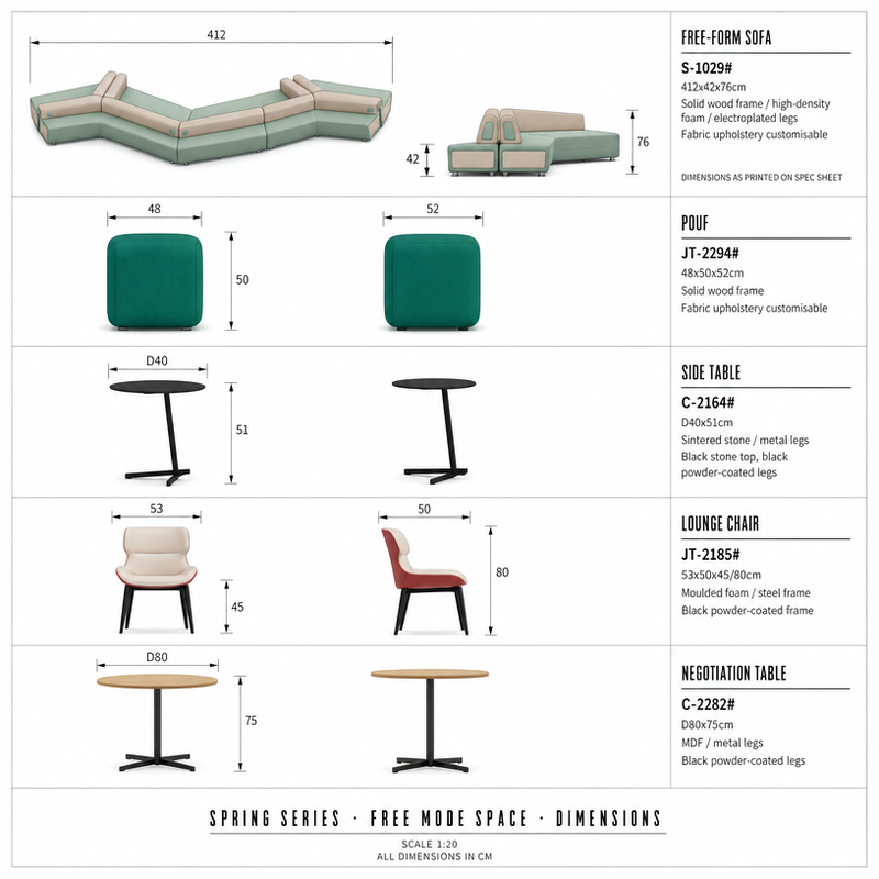Free-Form Modular Sofa Set for Office Atriums, Hotel Lobbies & Coworking