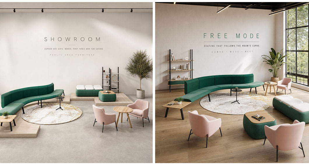 Green Curved Bench 