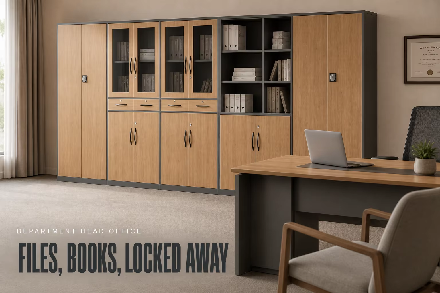wood grain workstations in a hospital doctors' office metal office storage cabinet