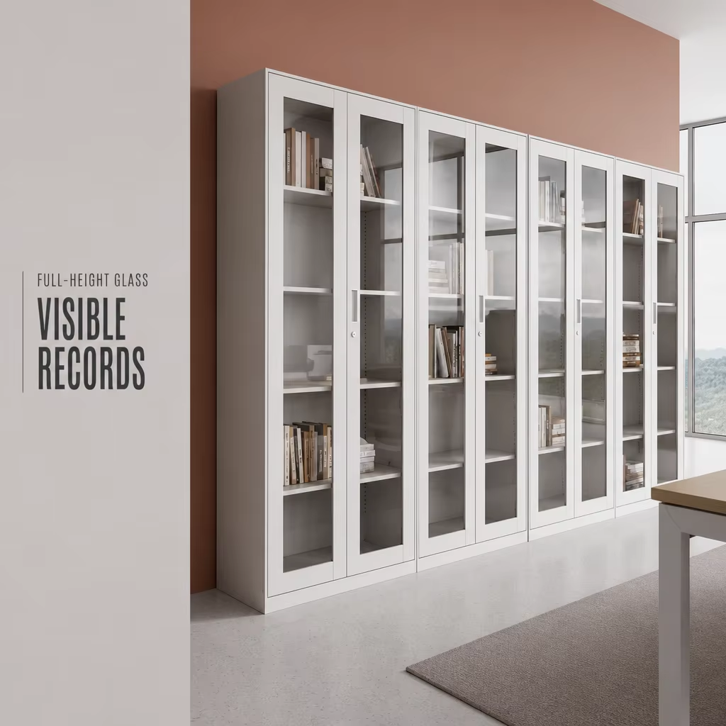 Glass Door Metal Filing Cabinet with Lockable Steel Doors