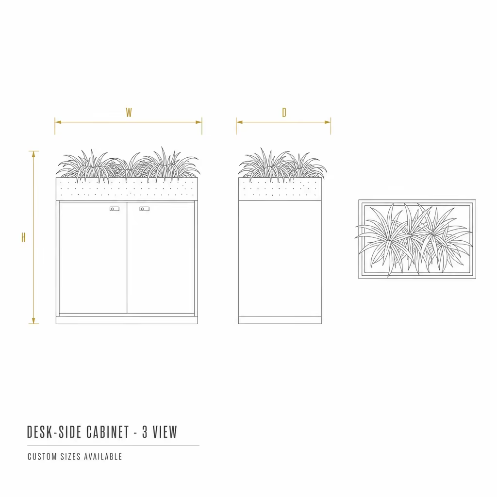 Desk-Side Metal Storage Cabinet with Swing Doors and Planter Top