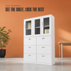 Metal Drawer Cabinet with Glass Doors and Three Lockable Drawers