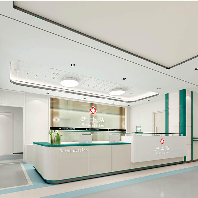 Custom Hospital Nurse Station Reception Desk Furniture - Anti-microbial Solid Surface Medical Clinic Consultation Counters