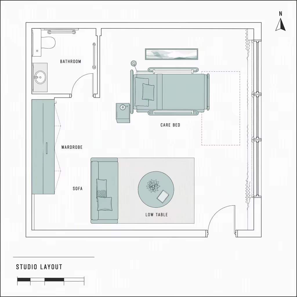 Assisted Living Bedroom Furniture with Care Bed, Sofa and Wardrobe