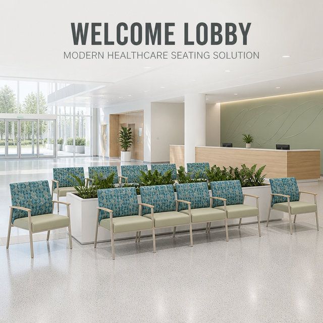 Senior Care Waiting Room Chairs with Solid Wood Armrests for Clinic Reception