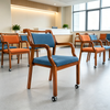 Senior Living Dining Armchair with Front Casters and Push Handle Solid Wood Assisted Mobility Chair