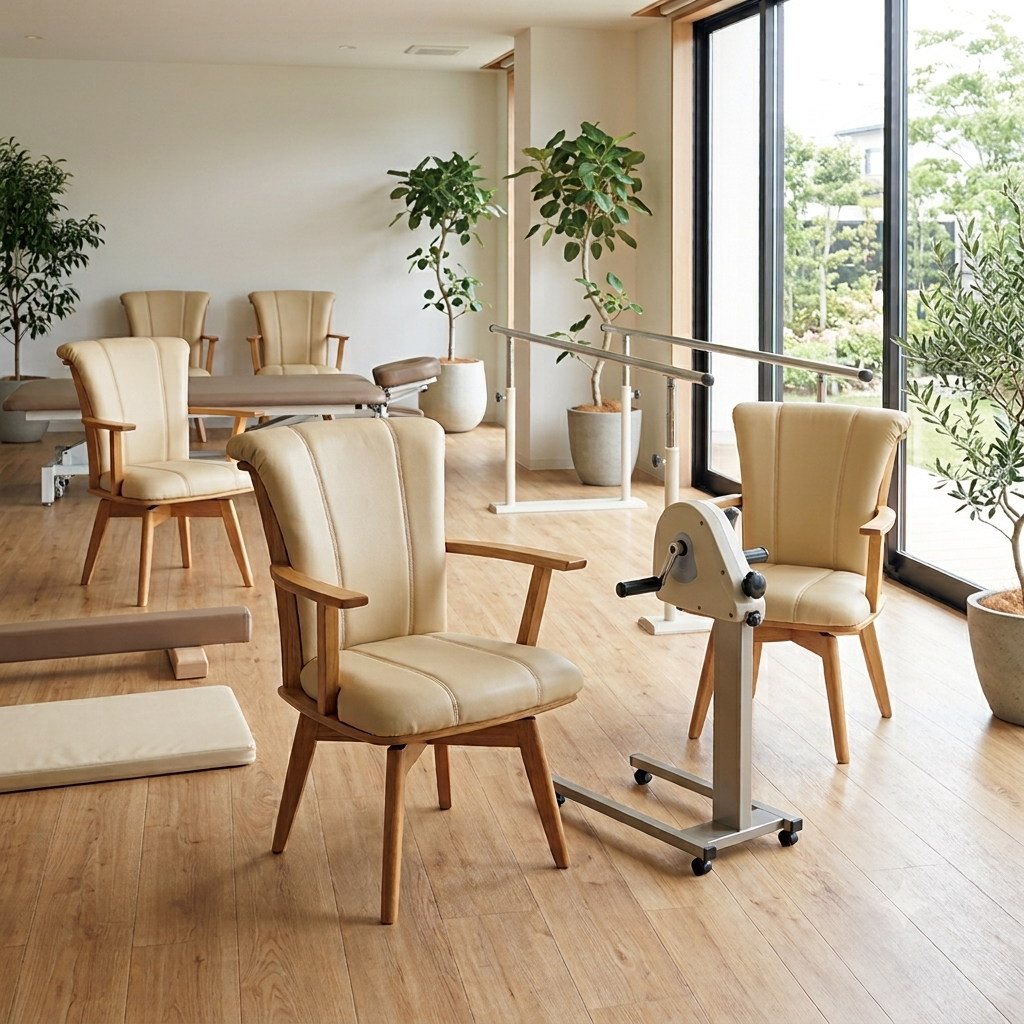 Ergonomic Senior Care Chair with Wooden Armrests | High Back Healthcare Dining & Patient Armchair