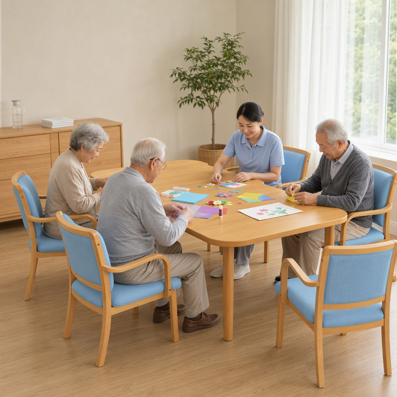 Senior Dining Set for Care Homes Elderly Dinning Swivel Chairs and Petal Tables