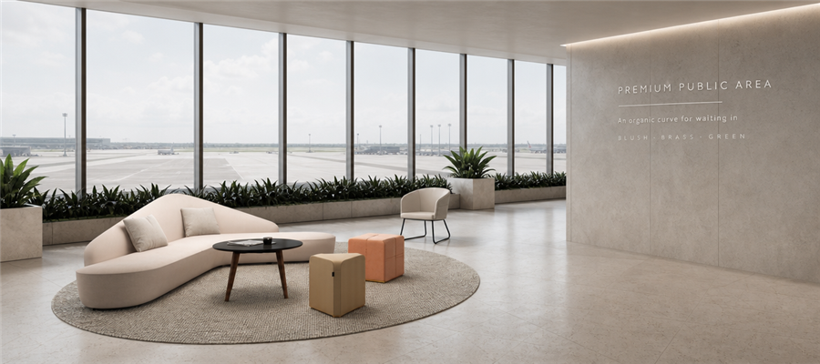 scene-airport-premium-area-PREMIUM PUBLIC AREA Green curves beside the glazing